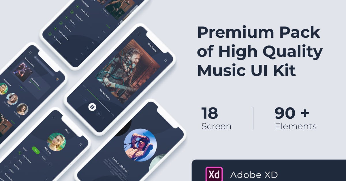 在线音乐APP应用UI设计套件XD模板插图