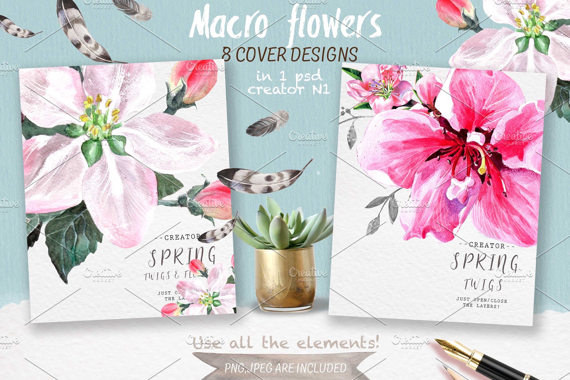 极力推荐:“春暖花开”水彩花卉设计素材包 "Spring bloom" 80 png插图(9)