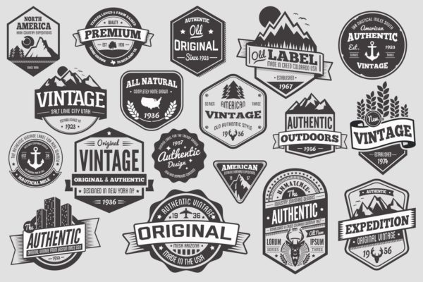 18个复古设计风徽章&amp;品牌商标Logo设计素材库精选模板 18 Vintage Badges and Logos