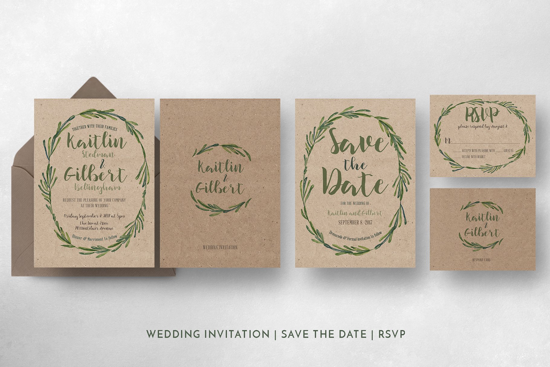 优雅花环婚礼邀请函模板套装 Elegant Wreath Wedding Suite插图(5)