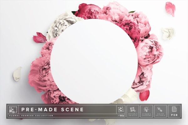 牡丹花花环场景样机 Floral Peonies Mockup Scene #014