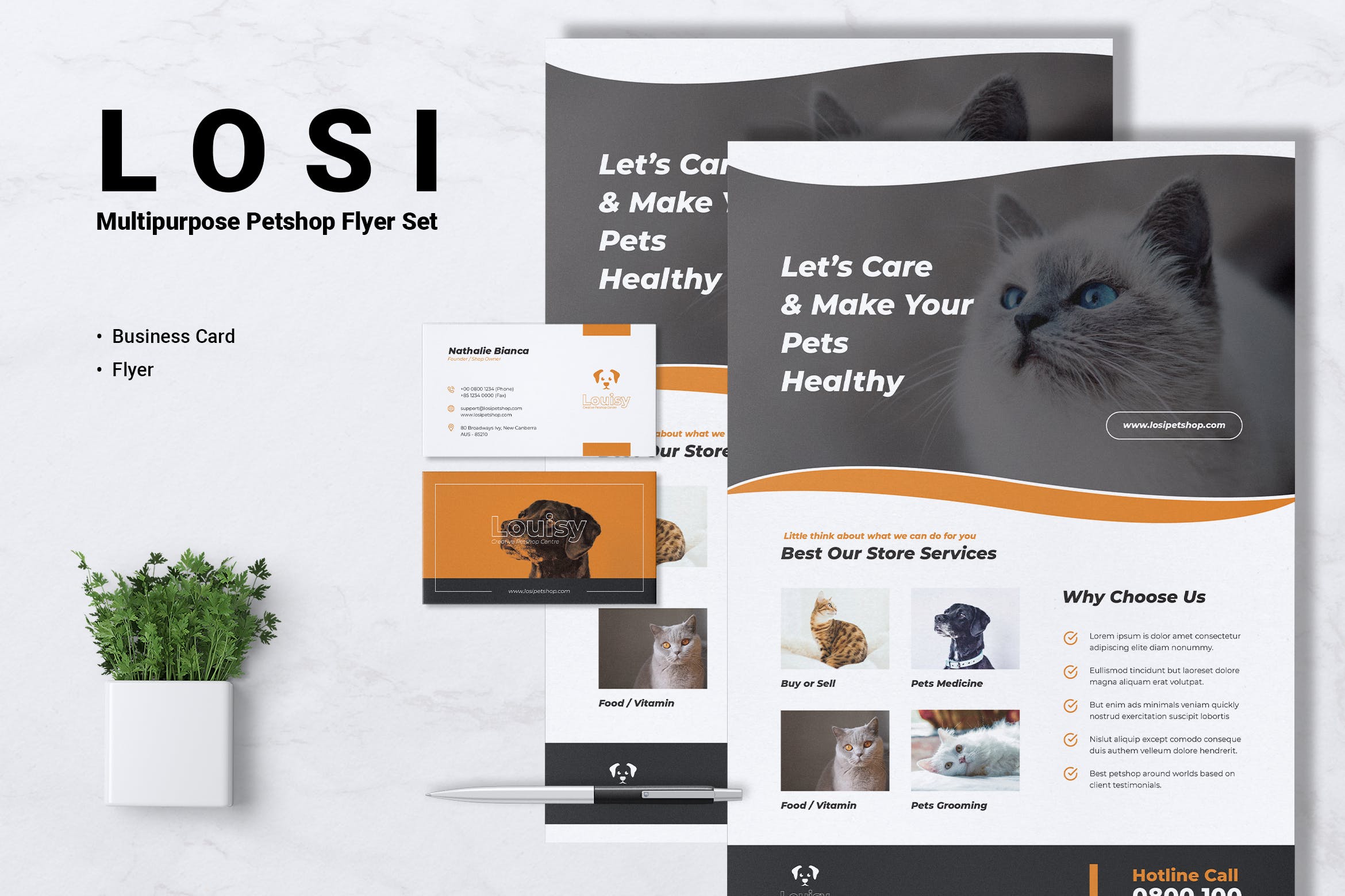 宠物店业务传单&素材库精选名片模板 LOSI Pet Shop Business Flyer & Business Card插图