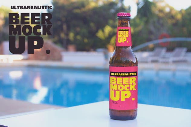 福门特拉岛休闲俱乐部泳池场景啤酒瓶样机 Formentera Lounge Club Pool插图(1)