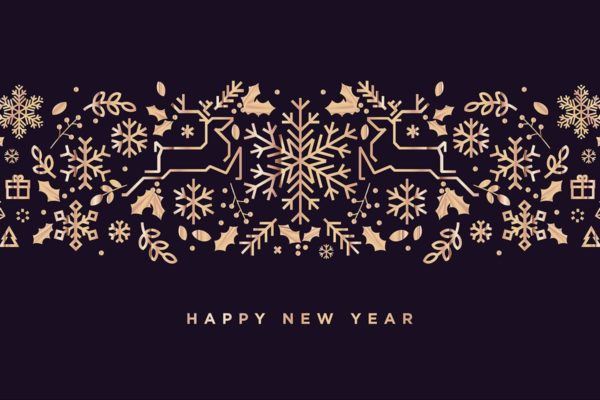 2019年新年贺卡海报金箔装饰元素矢量图形 Happy New Year 2019