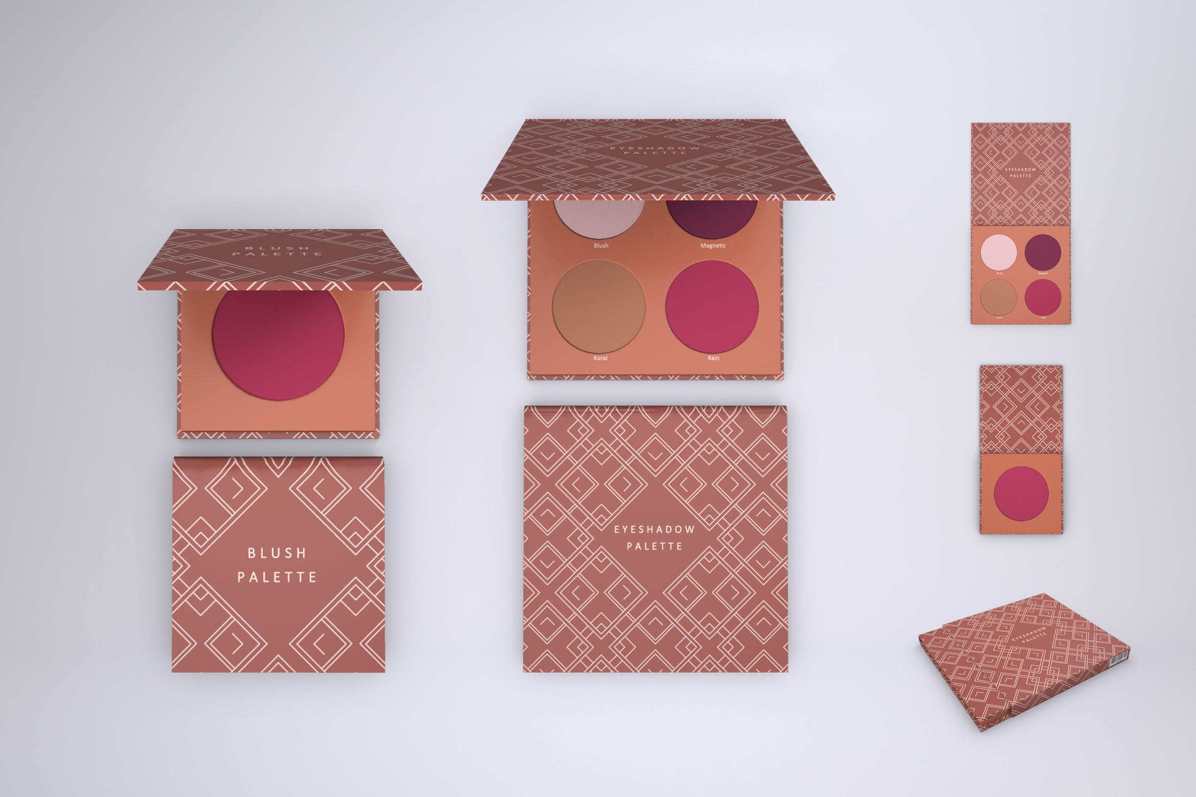 腮红/眼影调色板样机PSD模板 Blush and Eyeshadow Palette Mock-up插图