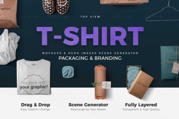 T恤衫及包装样机和场景模板 T-shirt and Packages Mockups &amp; Scene Generator