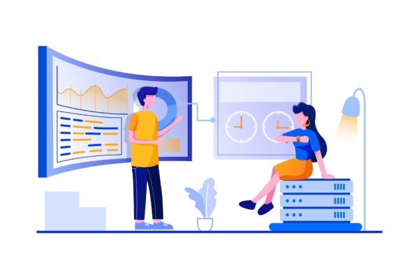 客户访问分析主题矢量插画 The developer team analyze customer’s access