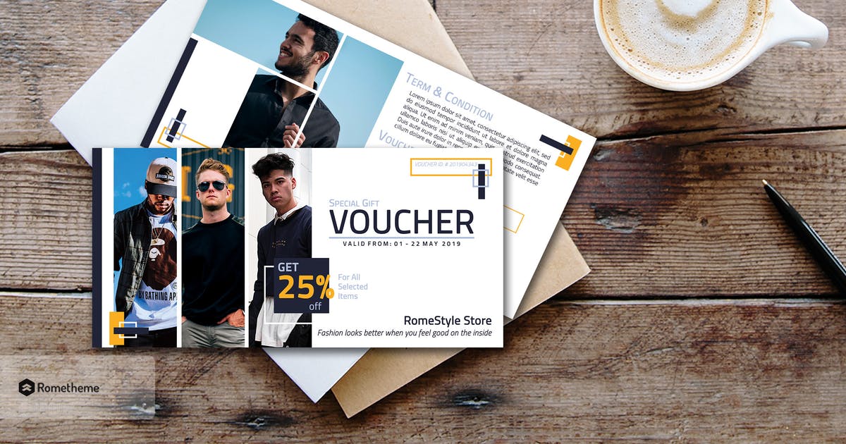 时尚服装商店折扣优惠券/礼品券设计模板插图