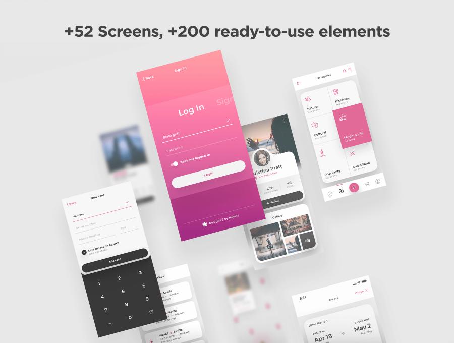 素材库下午茶：漂亮时尚的旅行名宿酒店预订APP UI KIT套装下载[PSD,Sketch,XD]插图(3)