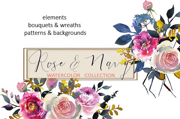 水彩玫瑰牡丹剪贴画 Watercolor Roses Peonies Clipart插图(1)