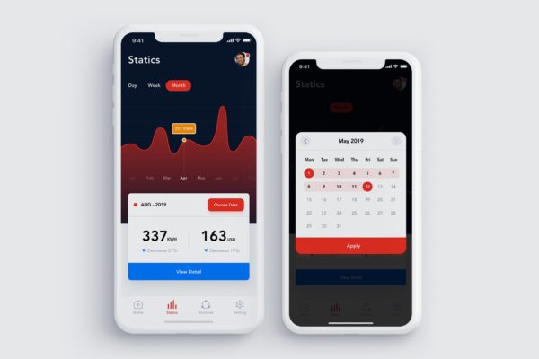 APP应用数据统计界面UI模板 Statistics data screen for mobile app