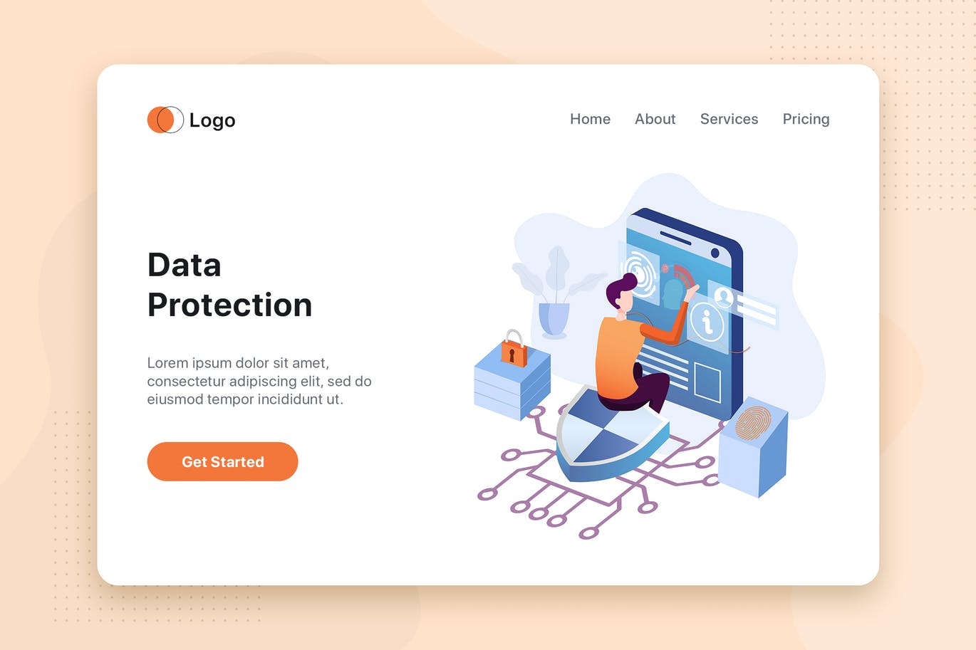 数据保护主题网站首页设计概念插画 Data protection concept for Landing page Template插图