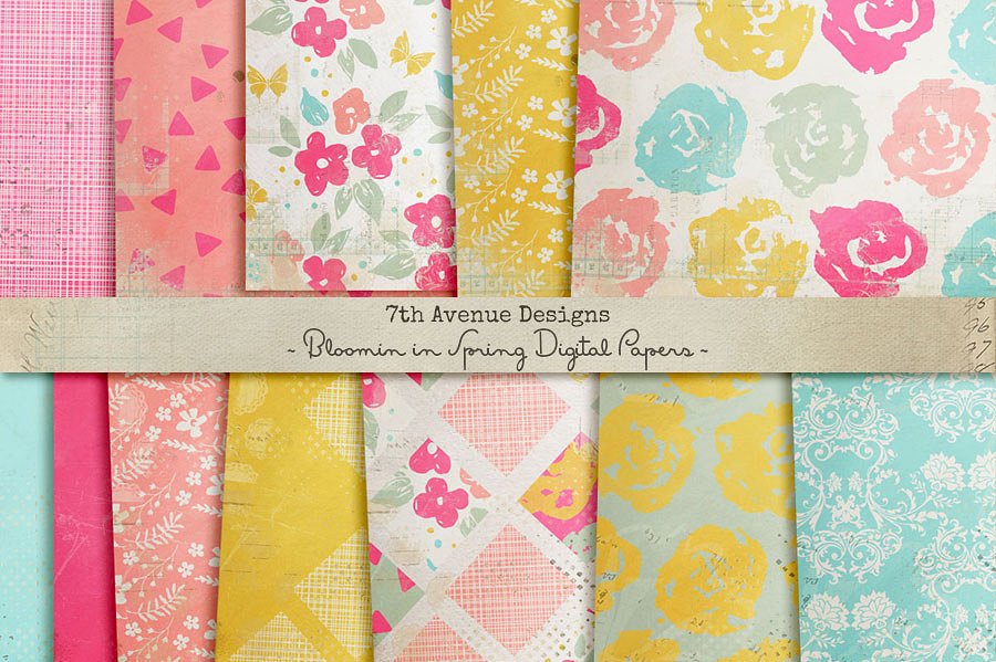 优雅浅色系水彩花卉纸张纹理 Bloomin in Spring插图