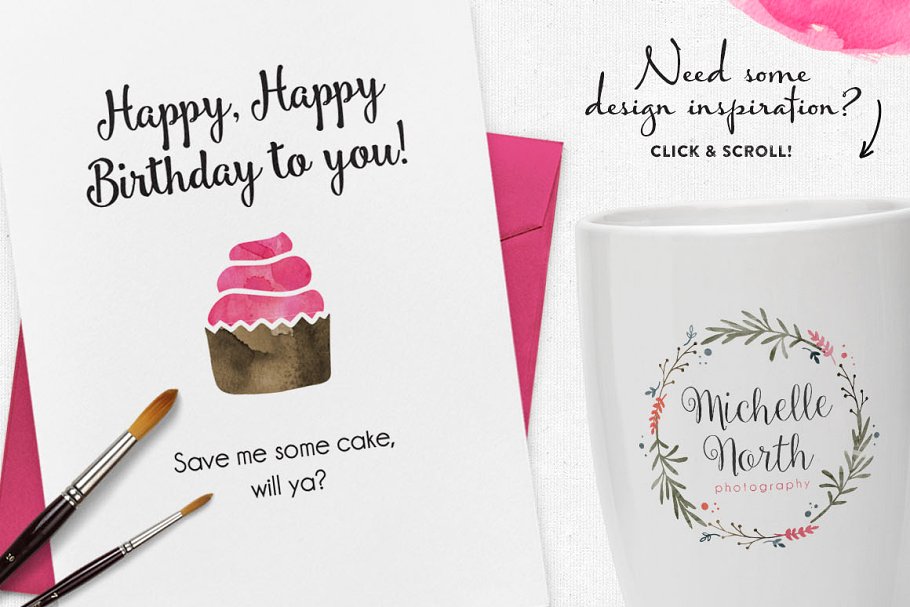 极力推荐：水彩元素PS设计工具包 [Logo模板、纹理&元素] The Watercolor Media Kit (For PS)插图(4)