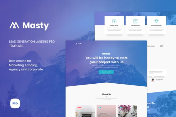 现代简约设计风格企业网站设计PSD模板 Masty – Lead Generation PSD Landing Page