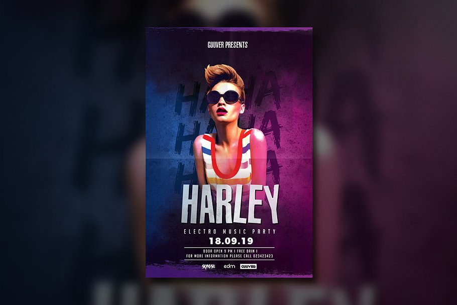 电子音乐派对海报传单模板  Electro Squad Party插图