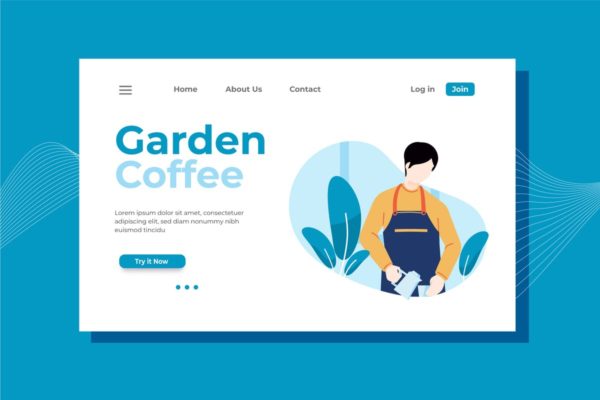 小资咖啡店咖啡品牌着陆页模板 Garden Coffee Landing Page Illustration