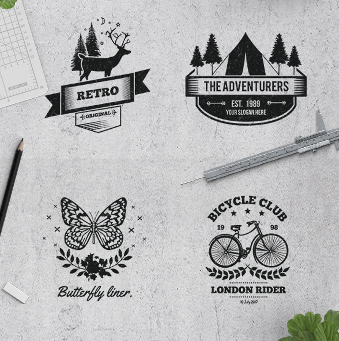 高品质的时尚高端多种风格的复古logo标志设计模板插图(1)