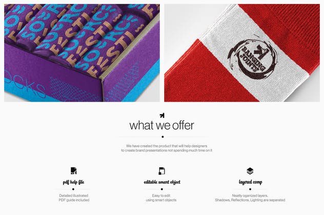 纯色提花棉袜套装样机 Socks Set Mockup插图(1)