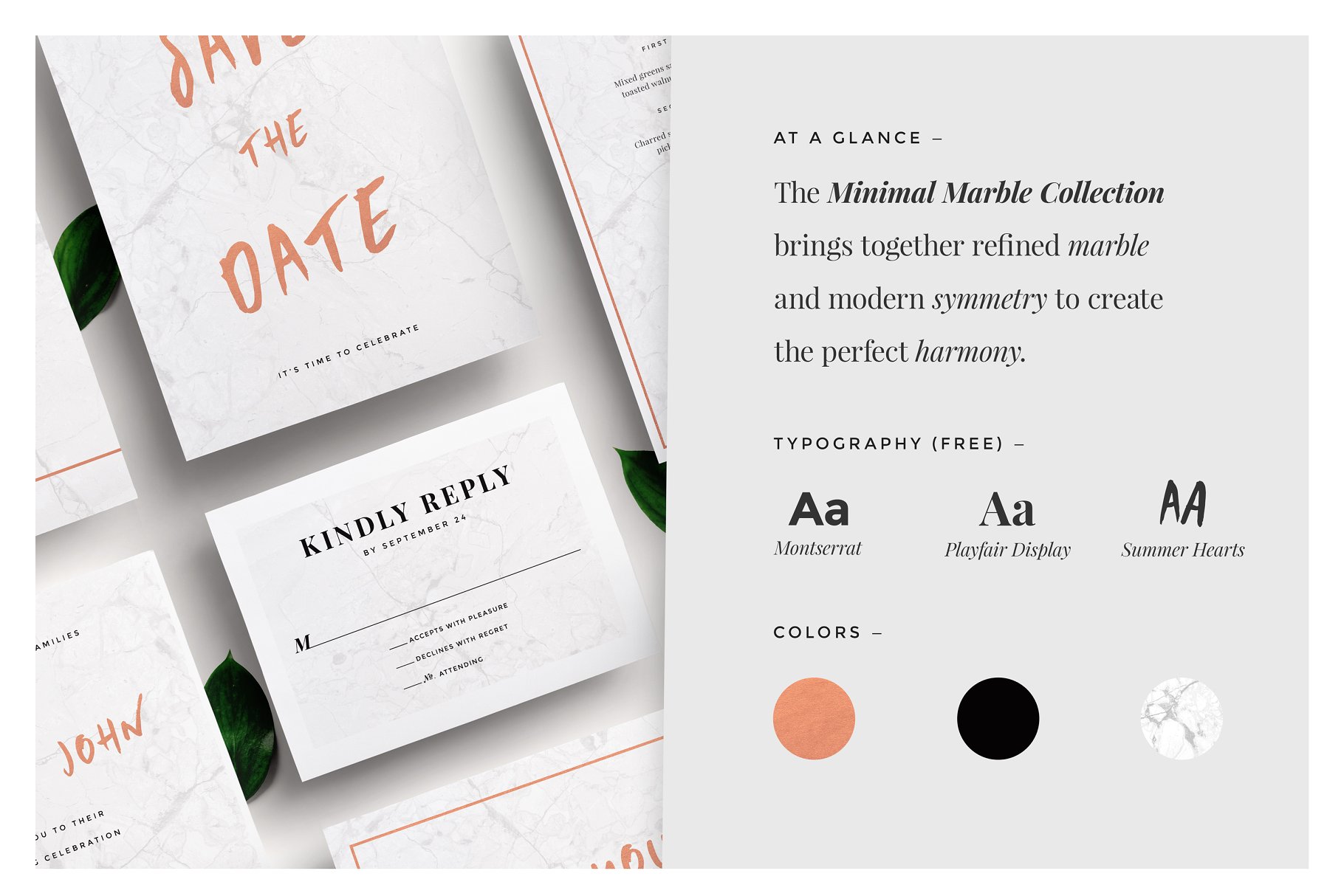 精致简约大理石背景婚礼设计物料模板 Minimal Marble Wedding Collection插图(2)