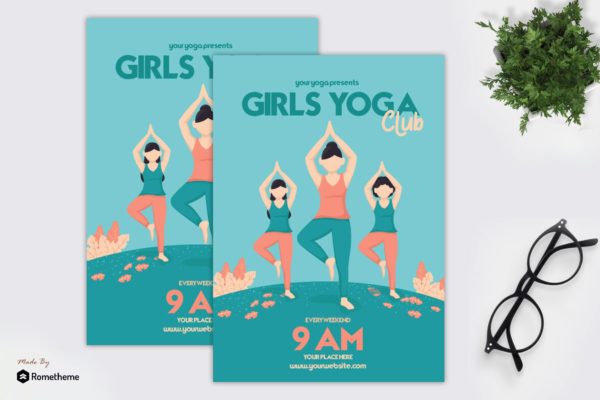 女神瑜伽俱乐部宣传单海报PSD素材素材库精选模板 Girls Yoga Club – Flyer GR