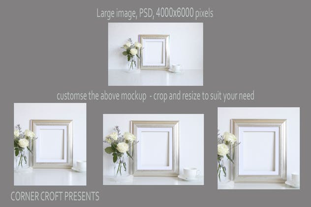 银色金色框艺术作品照片展示样机 Silver photo Frame Mockup Bundle插图(1)