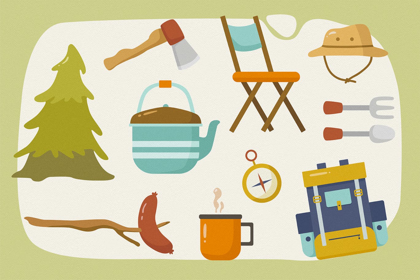 夏日营地主题矢量手绘剪贴画图案素材 Summer Camp Vector Clipart Pack插图(1)