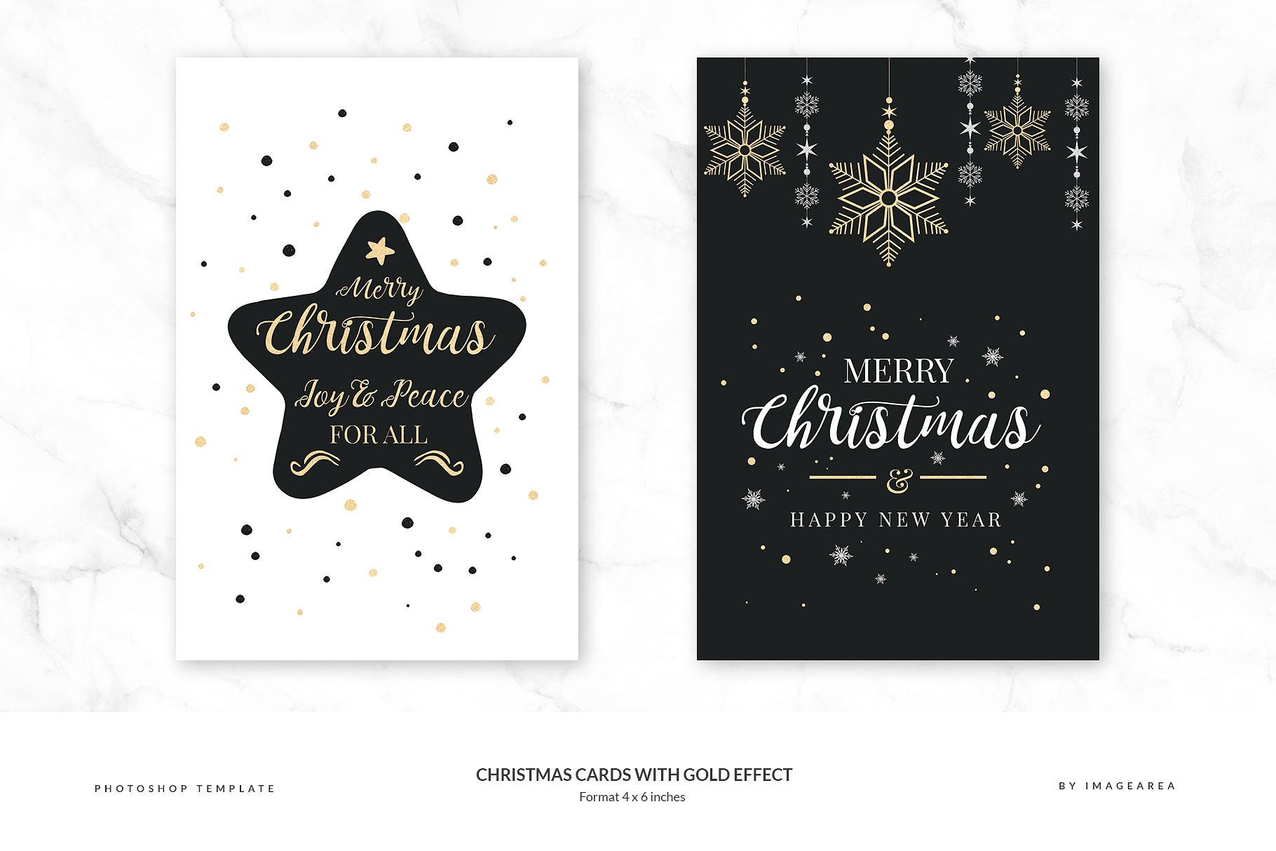 铂金镶嵌效果圣诞节贺卡模板 Christmas Cards with Gold Effect插图(2)