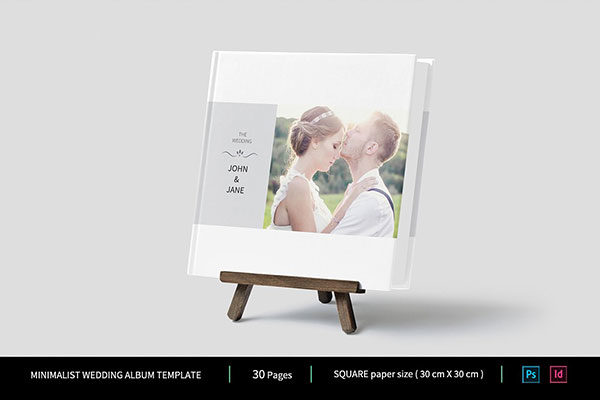 唯美极简的正方形婚纱照相册模板下载 Minimalist Square Wedding Album [indd,psd]