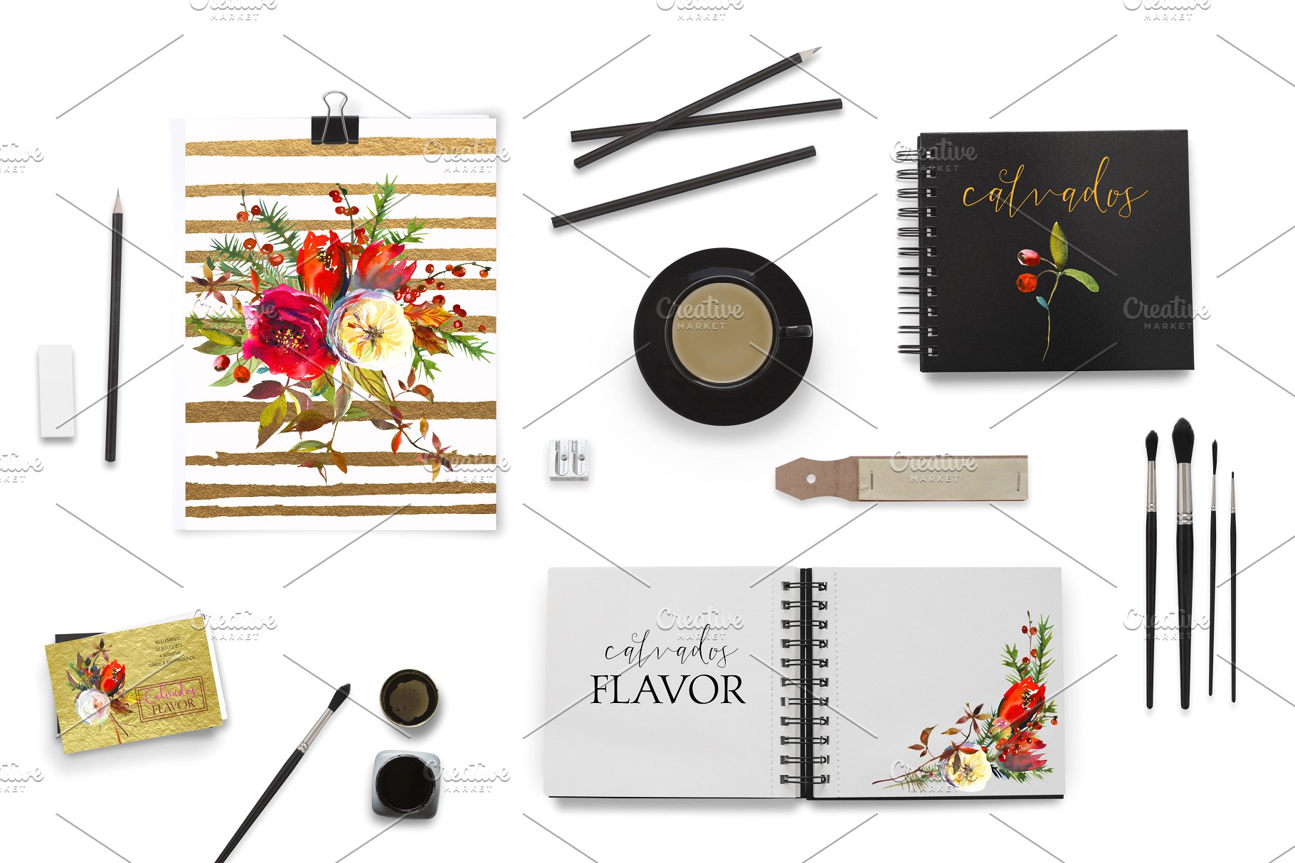 冬季红色水彩花卉剪贴画合集 Red Winter Flowers Clipart Set插图(25)