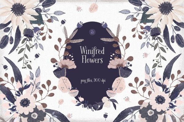 高清手绘水彩花卉剪贴画素材 Winifred Flowers
