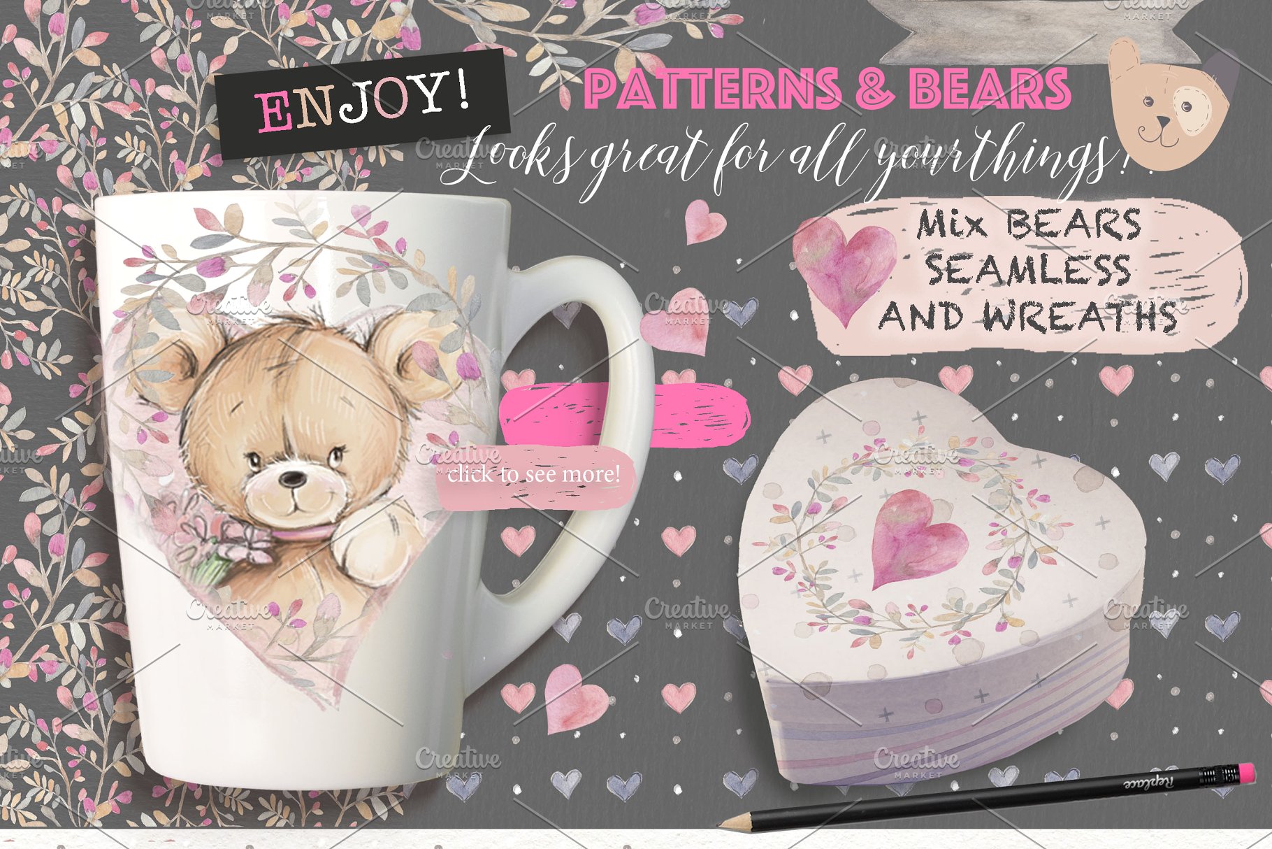 点燃少女心的泰迪手绘插画素材合集[2.61GB] Teddy bears 2 in 1插图(9)