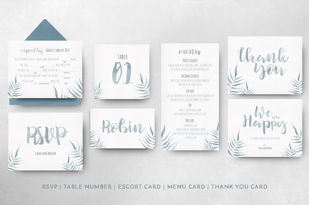 水彩叶子婚礼请柬套装模板 Watercolor Foliage Wedding Invitation插图(9)