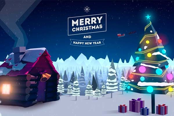 精品：圣诞节之夜低多边形 Low Ploy 风格海报卡片设计模板下载 [PSD]