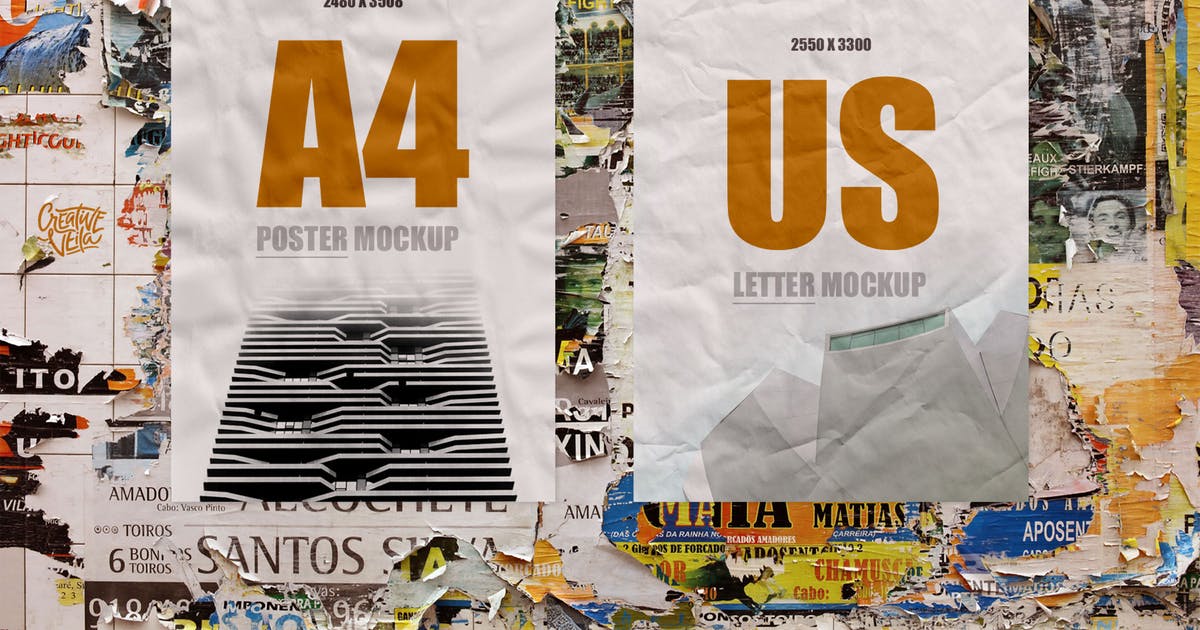 海报街头张贴效果样机模板 Street Art: Paper Poster Mockups插图