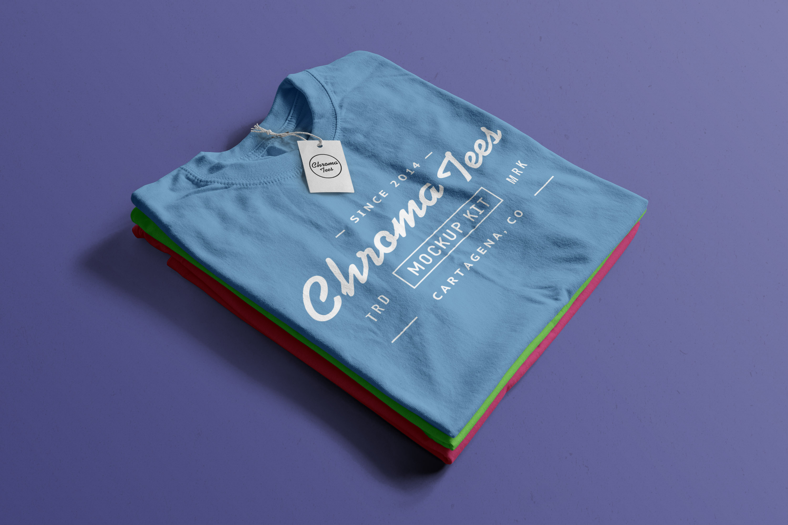 折叠整齐的T恤胸前印花图案设计样机04 Stack of Folded T-Shirts Mockup 04插图
