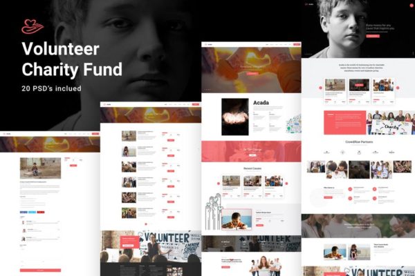 志愿者＆慈善组织公益网站设计PSD模板 Volunteer &amp; Charity Fund PSD Template