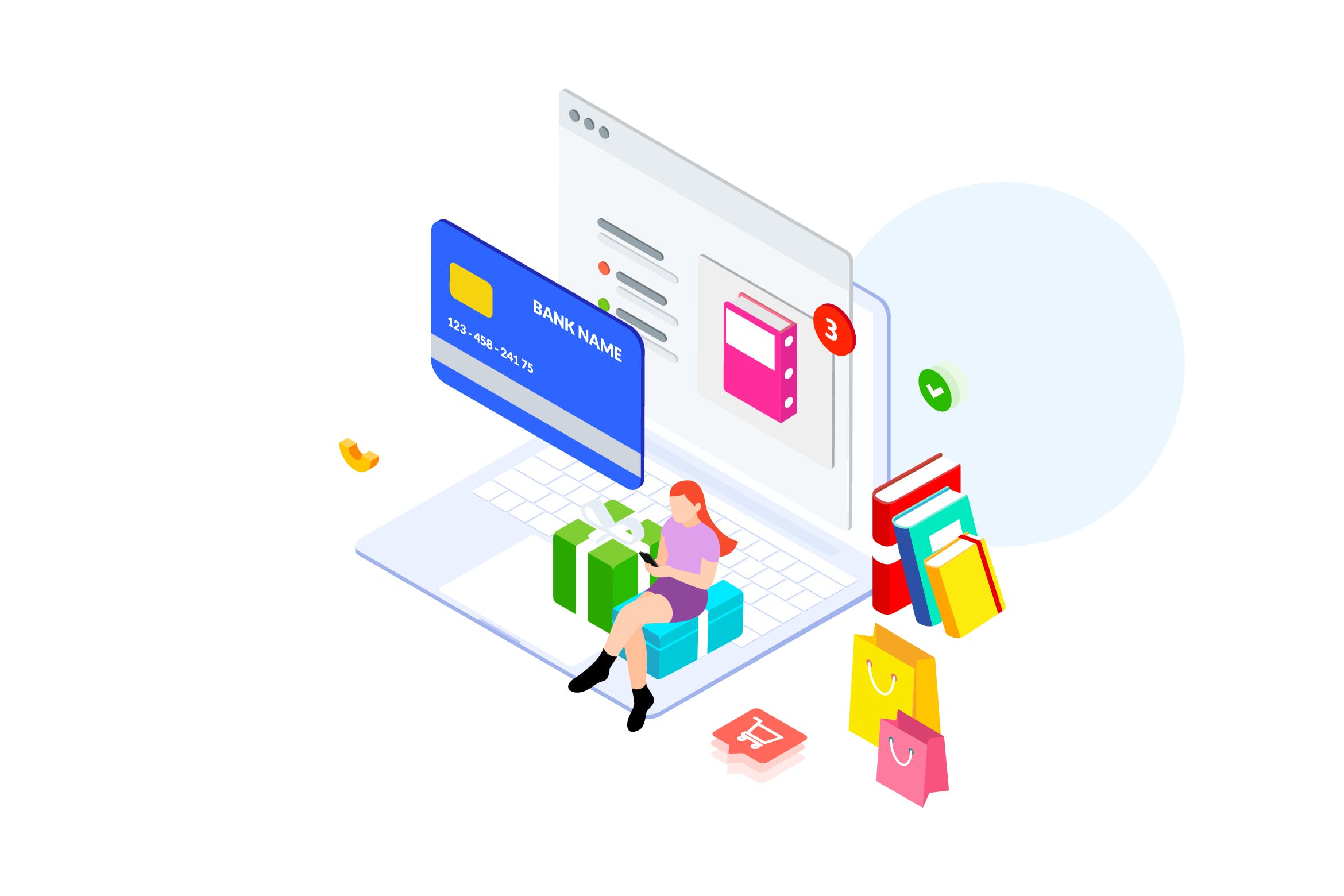 在线支付金融业务场景等距概念插画v3 Online Payment by Finance Isometric – FV插图