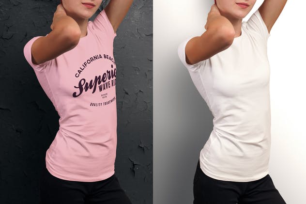 女版圆领印花T恤样机 Crew Neck T-shirt Mock-up Female Version插图(5)