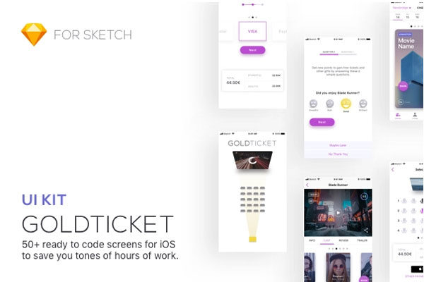 精品：完美的电影订票订座APP UI KITS[Sketch]