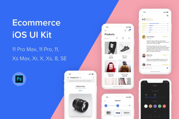 iOS平台网上商城APP应用界面UI设计素材库精选套件PSD模板 Ecommerce iOS UI Kit (Photoshop)