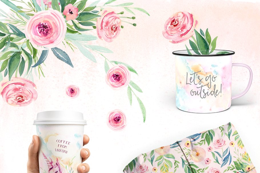 春天之吻水彩花卉剪贴画 Watercolor Floral Kiss of Spring插图(5)