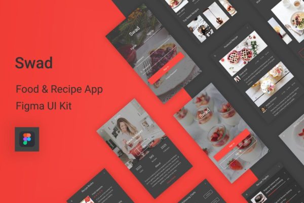 美食食谱APP应用UI界面设计Figma模板 Swad – Food &amp; Recipe Figma UI Kit