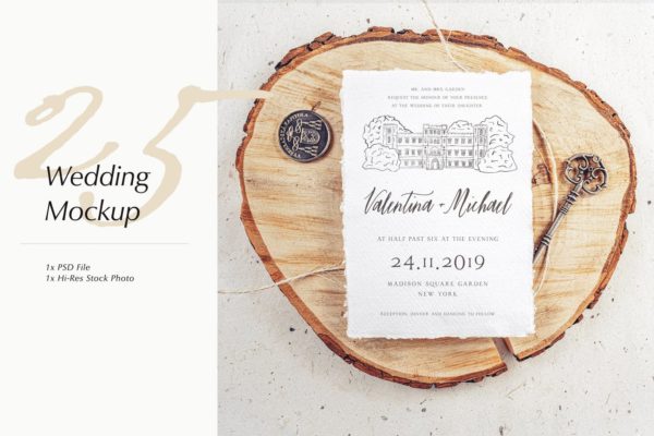 婚礼照片婚礼邀请函优雅风格设计样机素材库精选模板v25 Wedding Photo Mockup 25