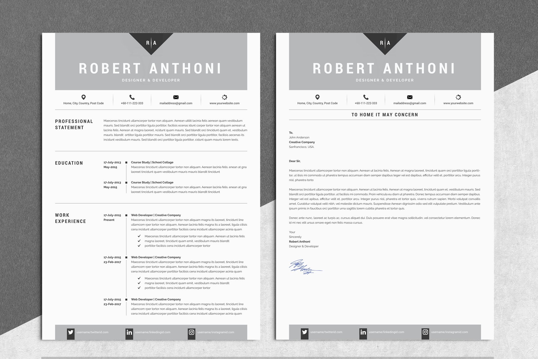 极简主义创意电子简历模板 4 Pages Creative Resume Pack插图(3)