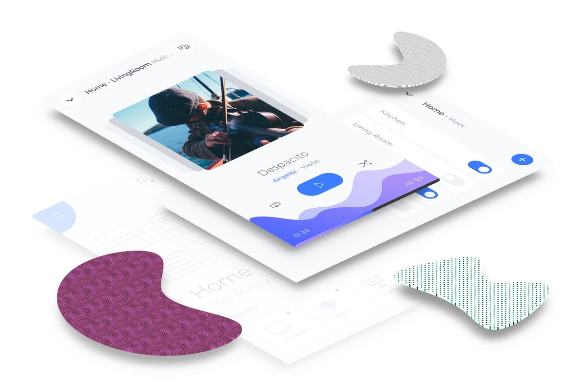 智能家居APP应用音乐播放控制界面模板 Smart Home Music Mobile Ui插图