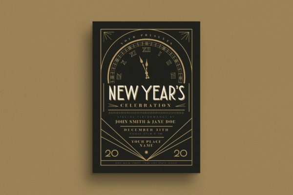 复古艺术风格新年倒计时活动海报传单模板 Art Deco New Year Event Flyer