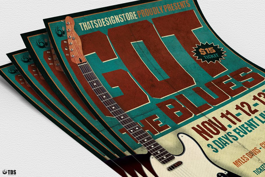 蓝调音乐派对传单PSD模板v1 Blues Festival Flyer PSD V1插图(4)