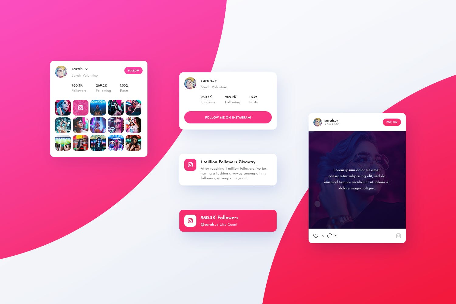 社交媒体卡片式设计UI设计模板v5 Asgard Plugin – Instagram UI Cards – PSD Template插图
