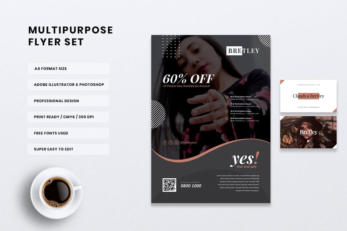 时装店传单和素材库精选名片模板 BRETLEY Fashion Store Flyer & Business Card插图(3)